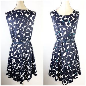 Ann Taylor LOFT - Floral White Navy Flare Dress